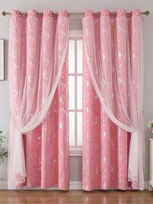 1 Paneel Blumen Doppelschicht Verdunkelungsvorhang mit Ösen Design, geeignet für Wohnzimmer, Esszimmer, Schlafzimmer, Arbeitszimmer, Café, ländliches Bauernhaus, Halloween, Weihnachten