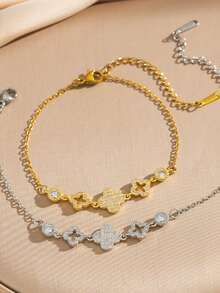 1pc Micro-Inlaid Zirconia Four-Leaf Clover Bracelet, Luxurious High-End Gift, Fashionable Fully Paved Women Jewelry Bracelet