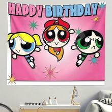 1PC Cartoon Powerpuff Girls Birthday Party Theme Photography Background Decoration Banner Baby Baptism Party Photo Props