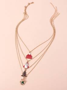 4pcs Minimalist Christmas Tree & Snowman Necklace Set, Everyday Wear Necklace With Pendant, Charm, Bell For Women
