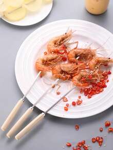 24pcs Stainless Steel Barbecue Skewers, Multi-Purpose Metal Grill Kebab Skewers, Stainless Steel Barbecue Skewers With Wooden Handles, Barbecue Needle Rods, Outdoor Cooking, Barbecue Supplies - Flat Roasting Pin With Wooden Handle - View 4