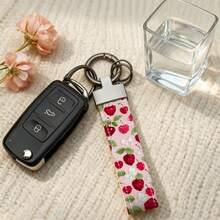 1pc Zinc Alloy Keychain, PU Pattern Printing, Elegant Design, Anti-Rust Coating. Suitable For Car Keys And Home Keys, Both Practical And Fashionable.