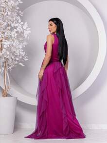 One-Shoulder Bridesmaid Dress With Ruffle On The Skirt - 閃亮的紫紅色 - 查看 2