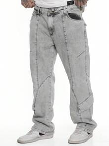 Men's Oversized Wide Leg Jeans Without Elastane - màu xám khói - Xem 3