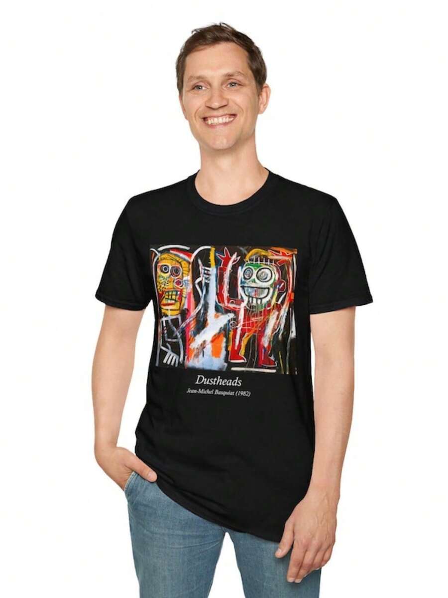 Basquiat T-Shirt, Dustheads 1982 Jean-Michel Original Painting, Graffiti - Unisex Softstyle Tee, Art - màu đen - Xem 1