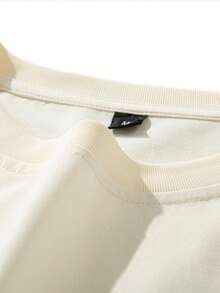 男士休闲纯色长袖 T 恤，适合春秋季节 - 米色 - 查看 6