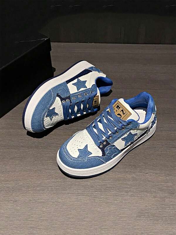 1 Pair New Fashionable Star Printed Casual Sneakers, Sports Shoes For Youths