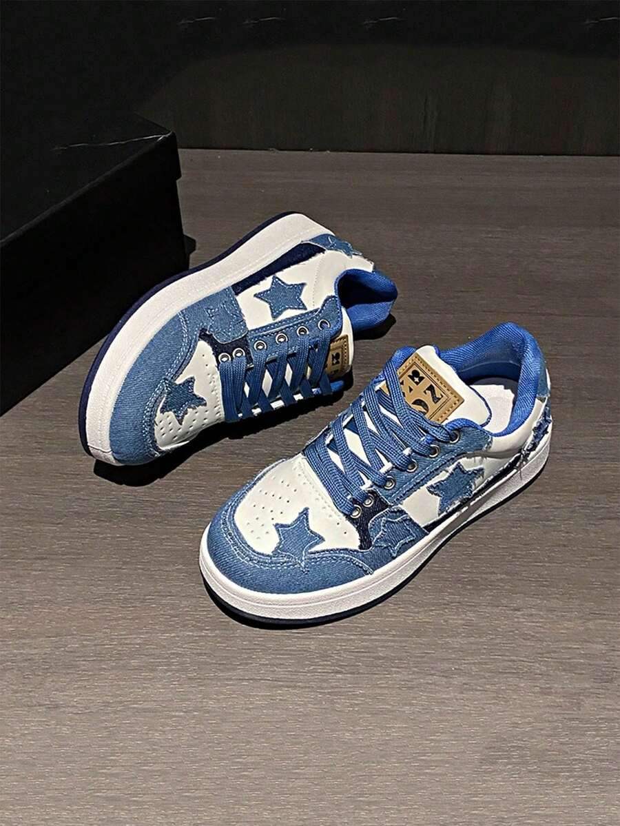 1 Pair New Fashionable Star Printed Casual Sneakers, Sports Shoes For Youths