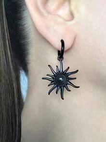 1 Pair Fashionable Sun & Moon Alloy Dangle Earrings For Women, Suitable For Casual, Party, And Elegant Accessory