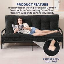 8 Inches Futon Mattress Full Size, Thick Futons Sofa Couch Bed, Floor Mattress For Adults, Shredded Foam Filling, Medium Firm(Frame Not Included), Black - 黑色 - 查看 4