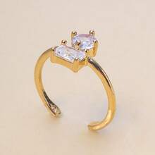 Adjustable Two-Stone Zirconia Ring With 18k Gold Plating - Gold - View 2