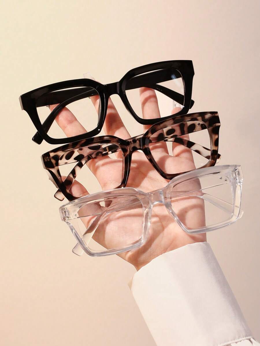 3pcs/Set Fashionable & Versatile Women Non-Prescription Glasses, Suitable For Daily Wear - Black, Transparent, White Tofu Pudding, and White Flat Rice Combination - View 1