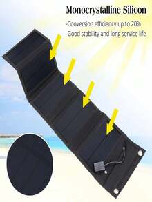 Monocrystalline Silicon Portable Solar Charger Panel, Featuring 5 High-Efficiency Photovoltaic Cells For Fast Charging, Specially Designed For Outdoor Emergency Use, Foldable For Storage In Carry Bag