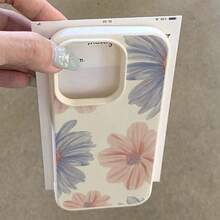 1pc TPU Material Delicate Blue & Pink Floral Pattern Phone Case Compatible With IPhone 17 Pro Max/17/16 Pro Max/15/13/12/11, S20 FE/A15/S24/A55, Redmi Note 11/12/13 Pro, Full Coverage Anti-Drop Soft Protective Cover - White - View 3