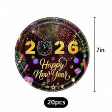 20个/80个2026新年彩色气球主题新年生日派对装饰，足够20位客人使用，包含纸盘、甜点盘、餐巾纸、纸杯，适用于婚礼、生日派对和其他庆祝活动。 - 彩色 - 查看 8