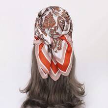 WENLOOY Square Satin Silk Feeling Hair Scarf Headscarf For Women/Men's Necktie Silk Bandanas Pocket Squarehalloween - 30502-c 橙色花卉 - 查看 7