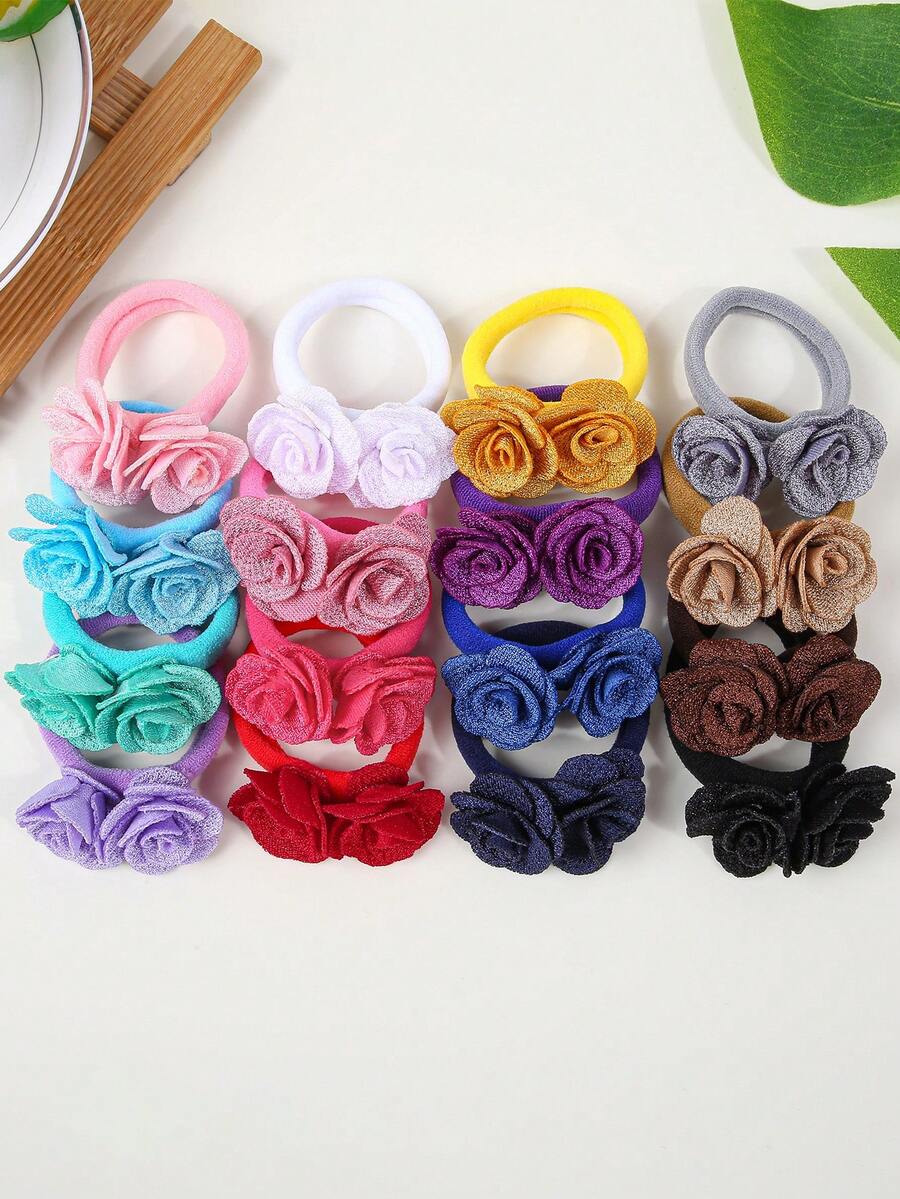 4pcs Women's Small Rose Flower High Elastic Nylon Hair Scrunchies, Fashion Sweet Versatile Elegant Minimalist Casual Cute Hair Accessories For Ponytail, Everyday, Commute, Party, Holiday ,Makeup ,Ponytail Holders ,Hair Elastics ,Hair Rubber Bands ,Hair Rope