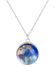 1pc Solar System Galaxy Nebula Necklace, Double-Sided Time Gem Glass Ball Pendant