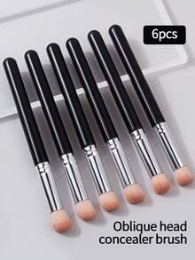 6 PIEZAS Pincel de maquillaje facial suave y en ángulo, sin marcas de maquillaje, sin adherencia de polvo, multifuncional para principiantes, incluye pincel de base, corrector, rubor, contorno, bronceador y polvos