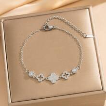 1pc Micro-Inlaid Zirconia Four-Leaf Clover Bracelet, Luxurious High-End Gift, Fashionable Fully Paved Women Jewelry Bracelet