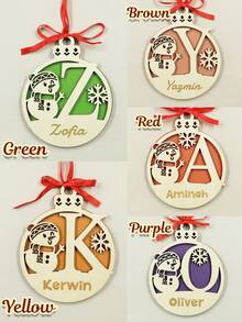 Personalisierte doppelschichtige Holz-Weihnachtsornamente, individuelle Namens-Weihnachtsbaumdekorationen, runde Schneemann-Schneeflocken-Weihnachtsdekorationen, individuell beschriftbare Weihnachtsgeschenke, Weihnachtsparty-Dekorationen, personalisiert, Weihnachtsdekoration für Zuhause, Weihnachten, Taschenanhänger, Mama, Papa, Familie, Freund, einzigartiges Geschenk