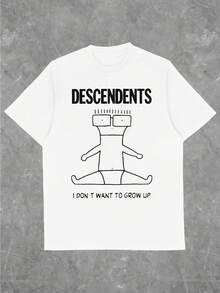 I Don'T Want To Grow Up Men'S Graphic T-Shirt -  Regular Fit Crew Neck Short Sleeve Tee With Decendents Print & Cartoon Design, Breathable Casual Shirt For Streetwear, Parties, Beach, Sports - Machine Washable All-Season Comfort - White - View 6