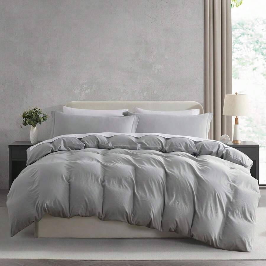 Soft Prewashed California King Duvet Cover Set, 3 Piece, Zipper Closure, 104x98 Inches Duvet Cover And 2 Pillow Shams - No Comforter, In 2025 - Light Grey (No Comforter) - View 1
