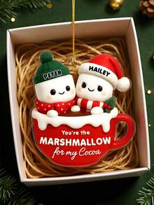 1PC Personalized Couple Marshmallow Ornament Custom Names Christmas Decoration 2025 Cute Hot Cocoa Snowman Design Romantic Gift For Couples Newlyweds And Families Personalized Holiday Keepsake Ornament For Christmas Tree Winter Home Decor Anniversary Valentine Gift,Personalized Couple Ornament,Christmas Gift Supplies - Multicolor - View 5
