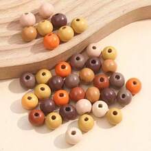100 件/200 件随机颜色混合木珠，圆珠适用于手工 DIY 手链、项链、耳环、圣诞装饰品、串珠用品（随机颜色）