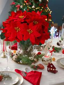 1/5 piezas, Ramos artificiales de Flor de Pascua roja (5 cabezas), Arbusto de Flor de Pascua para decoración navideña en porche, hogar, jardín, interior y exterior, Plantas de simulación navideña, Flores navideñas, Decoraciones navideñas