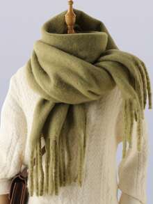 新款纯色男女情侣海马针织围巾，保暖户外冬季雪地装，百搭，长流苏，欧美出口，厚胡须围巾 - 彩色 - 查看 2