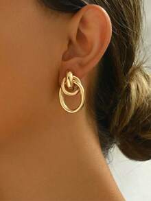 1pc Fashionable Gold-Tone Metal Multi-Twist Knot Design Stud Earrings, Double Hoop Stud, Statement Dangle Earrings, Unique Earrings Valentine's Day Accessories