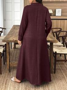 UrbanChic 腰线双层门襟超大开衩裙摆长连衣裙，适合返校、外出、浪漫假日、夏季假日、婚礼及活动、度假、海滩、春假等场合。 - 酒紅色 - 查看 7