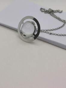 1pc Rhinestone Decor Saturn Design Necklace, Elegant Women's Bridal & Festival Luxury Crystal Pendant Choker Necklace - 銀色 - 查看 4