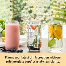 8pc, Glass Cup With Bamboo Lid And Glass Straw+Straw Brush, Exquisite Glass Cup, Essential For Furniture And Kitchen, Party Supplies, Straw Cup Perfect For Soda Water, Boba Tea, Iced Coffee Cup, 18.7oz - 8PCS - View 10