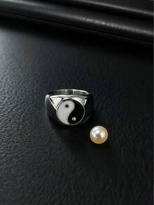 1 件不锈钢阴阳太极滴油多功能中国风休闲复古时尚八卦电镀防水防褪色简约日常佩戴男士戒指 - 八卦男士戒指 - 查看 10