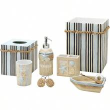 Toothbrush Holder Seaside Serenity Bath Accessories, Teal/Ivory - Sostenedor de cepillo de dientes + Verde azulado/Marfil - Ver 4