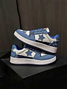 1 Pair New Fashionable Star Printed Casual Sneakers, Sports Shoes For Youths