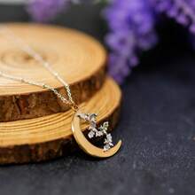 Bronze Crescent Moon Necklace: Sterling Silver Bats, Halloween Jewelry