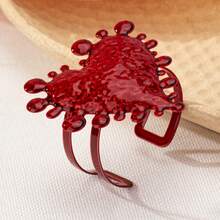 5PCS New Red Big Heart Niche Design Retro Open Wide Bracelet Necklace Earrings Ring Set Light Luxury Exquisite Women's Jewelry Set - 10-2348 紅色套裝 - 查看 5