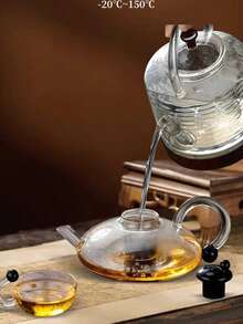 1-Piece Borosilicate Glass Teapot Set With Heat-Resistant Tape And Built-In Tea Strainer, Suitable For Loose Leaf And Flowering Teas, Ideal For Home And Restaurant Use