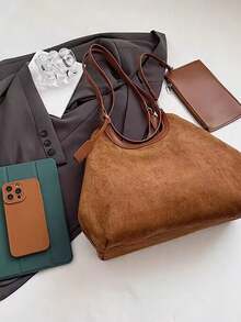 New Fashion Solid Color Large Capacity Tote Bag For Women, Casual Stylish Bucket Bag For Work Commute, Shoulder & Crossbody Bag