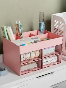 1 pieza Organizador de escritorio mini con 2 cajones, portaulápices y bolígrafos multifuncional para escritorio, caja de almacenamiento simple y creativa para artículos de oficina y escolares, organizador de varios compartimentos, organizador de maquillaje, útiles escolares, regalo navideño