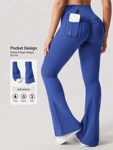 YEOREO Flare Leggings With Pockets For Women Butt Lifting Gym Yoga Leggings Flare Leggings Joggers For Women Summer Clothes For Women - 寶藍色 - 查看 7