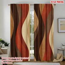 2 piezas Cortinas modernas con estampado de olas abstractas - Cortinas de poliéster de colores de la tierra (marrón/beige/naranja/rojo), diseño de bolsa para barra, lavables a máquina, adecuadas para dormitorios, salas de estar, cocinas y salas de estudio - Cortinas de decoración del hogar modernas, cortinas de sala de estar, divisores de habitaciones, decoración artística, fácil mantenimiento, cortinas decorativas, cortinas de decoración interior de moda