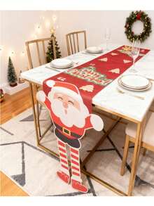 1pc/Set Christmas Tree, Snowman, Gingerbread Man, Reindeer Long Leg Table Runner, Linen Christmas Table Runner, 30*275cm Seasonal Kitchen Dining Table Decor, Christmas Party Decoration, Home Decor - Multicolor - View 2