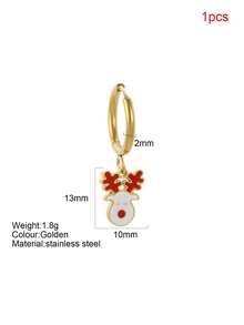 1pc Y2K Stainless Steel Enamel Cartoon Christmas Santa Claus & Reindeer Stocking Earrings, Suitable For Christmas Wear And Everyday Autumn/Winter Wear