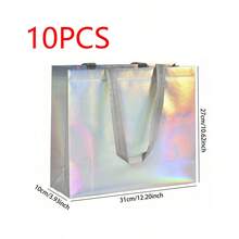 玫瑰金可重复使用购物袋购物手提袋带手柄亮面婚礼礼品袋大号礼品袋无纺布礼品包装袋婚礼生日派对礼品袋