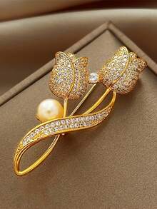1pc Tulip Casual Street-Style Zinc Alloy Brooch, Suitable For Floral Collar Pin, T-Shirt, Chiffon Blouse, Jacket, Suit, All Seasons Christmas Gift