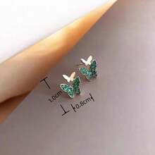 1 Pair Elegant Butterfly Stud Earrings, Minimalist Blue Petite Earrings For Women & Students, Cute And Stylish Ear Jewelry, Perfect For Everyday Wear & Casual Occasions - 綠色 - 查看 7